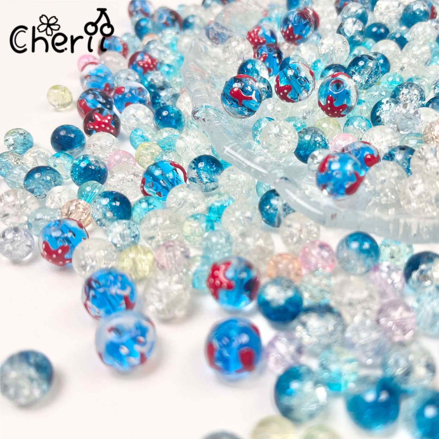♥【4.17新作】♥ A0160 水族館の夢 2重琉璃ビーズと爆裂ガラスビーズ ミックス 8mm*10mm