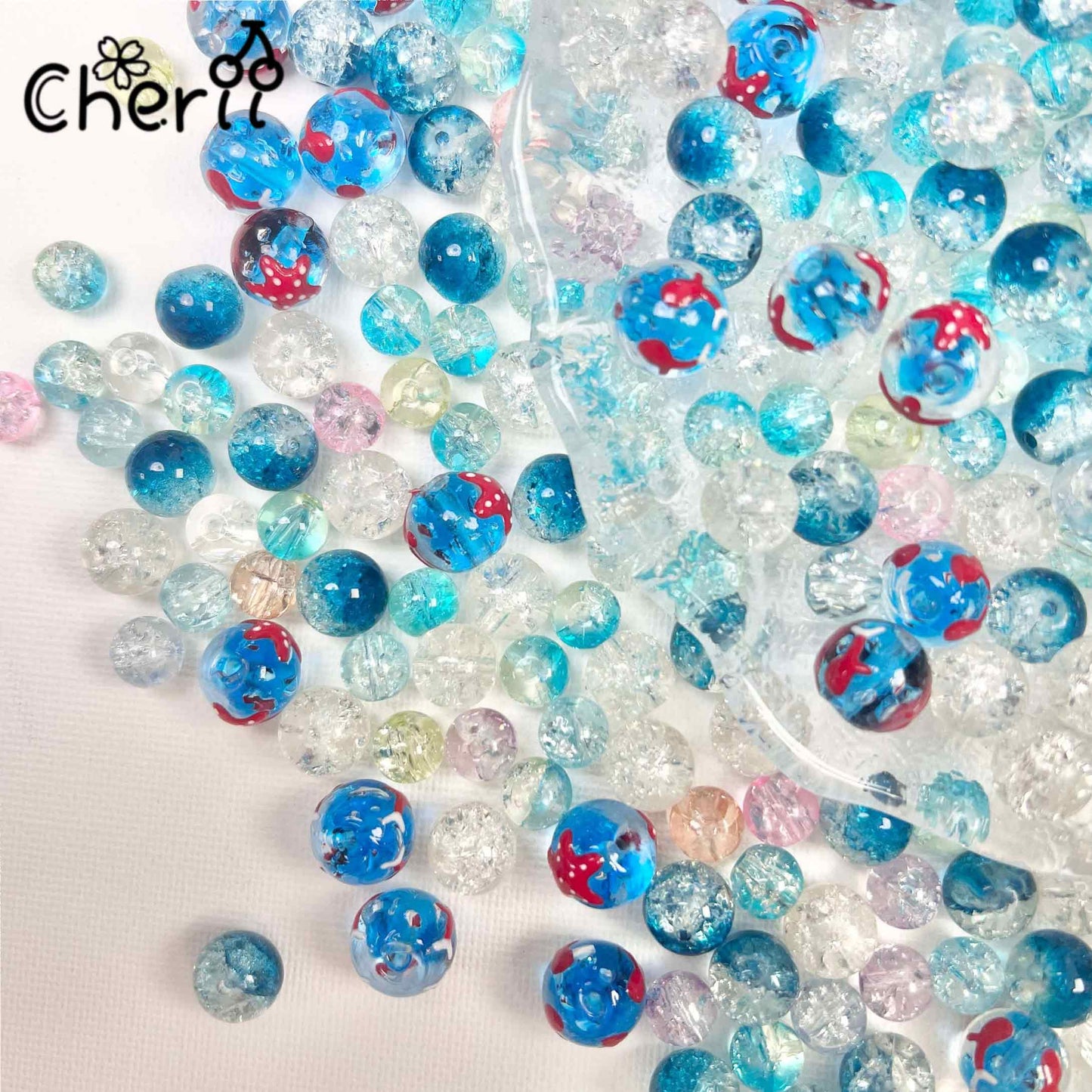 ♥【4.17新作】♥ A0160 水族館の夢 2重琉璃ビーズと爆裂ガラスビーズ ミックス 8mm*10mm