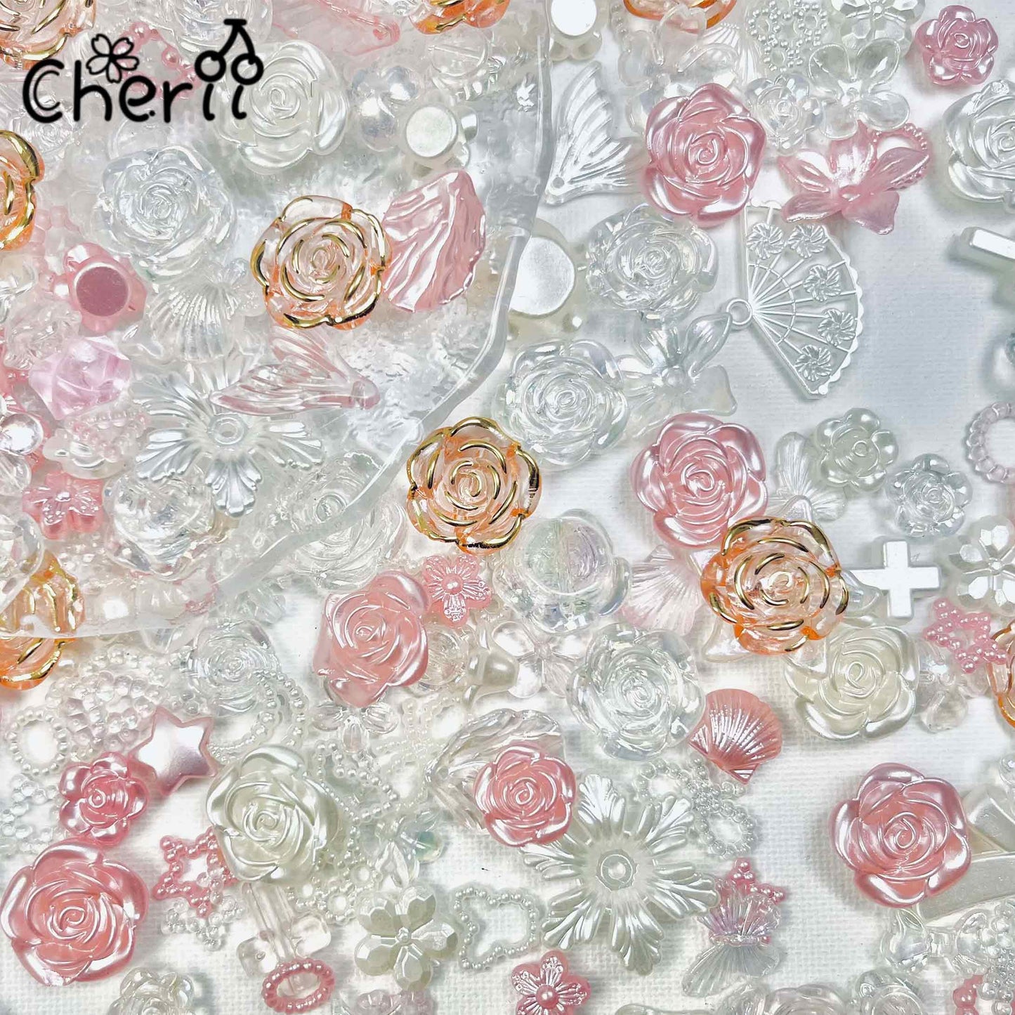 ♥【5.26再入荷】♥ A0196 蜂蜜ピーチフラワー アクリル パーツ ミックス