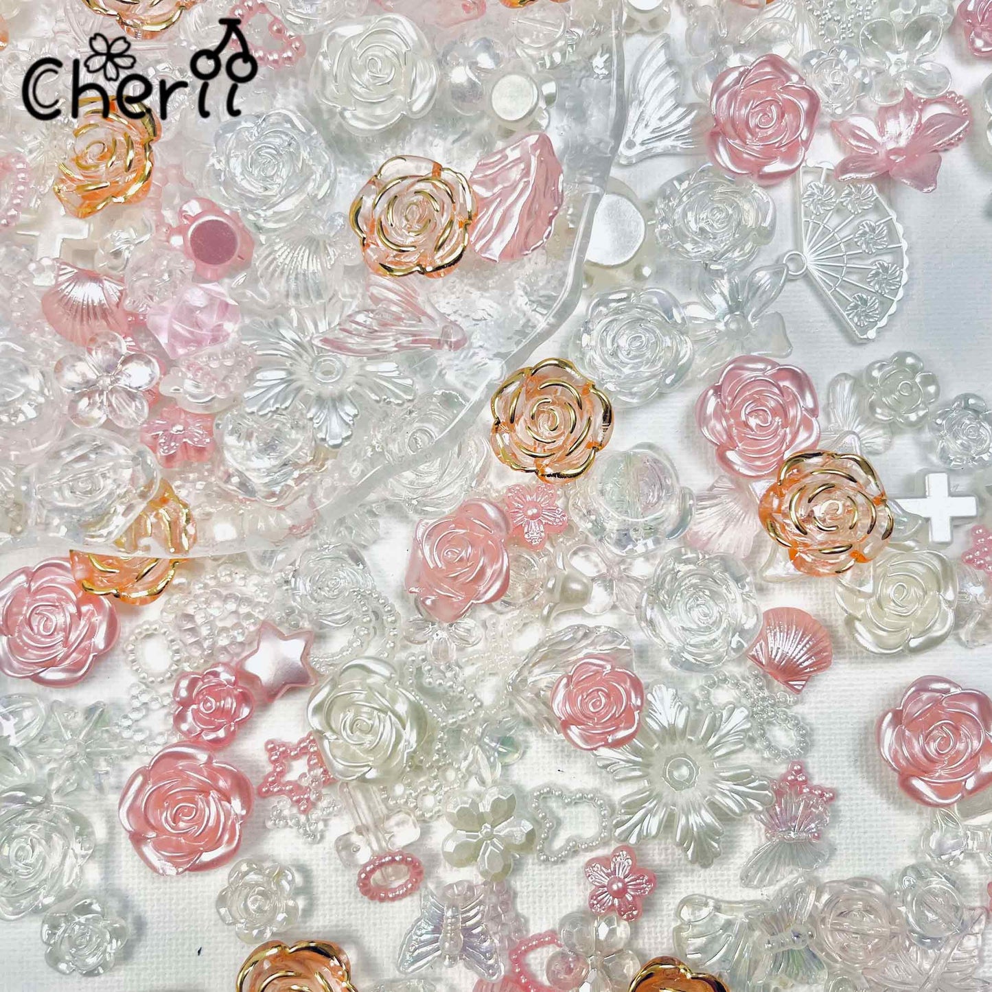 ♥【5.26再入荷】♥ A0196 蜂蜜ピーチフラワー アクリル パーツ ミックス