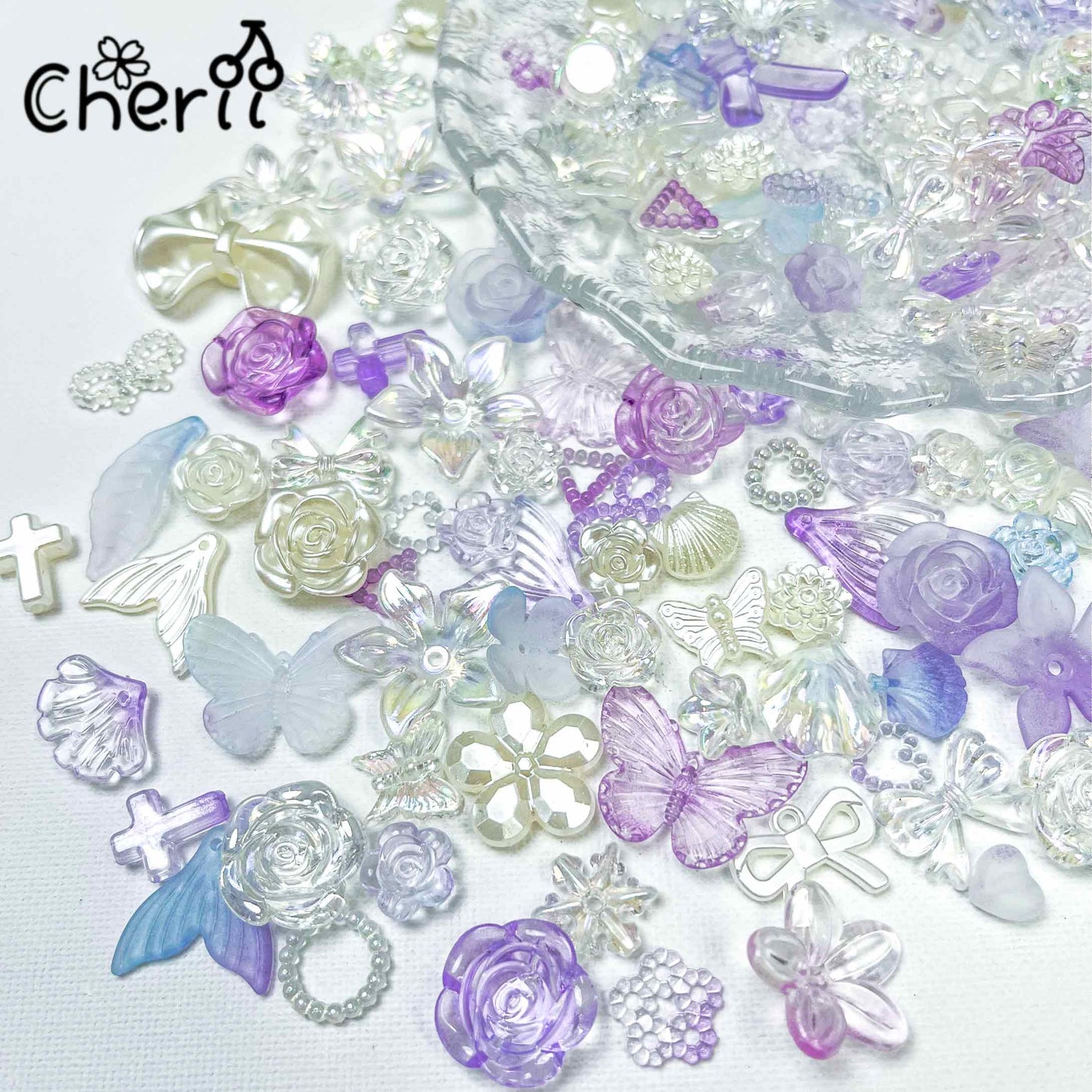 ♥【5.27新作】♥ A0214 紫荊花影と蝶の絵巻 アクリル パーツ ミックス