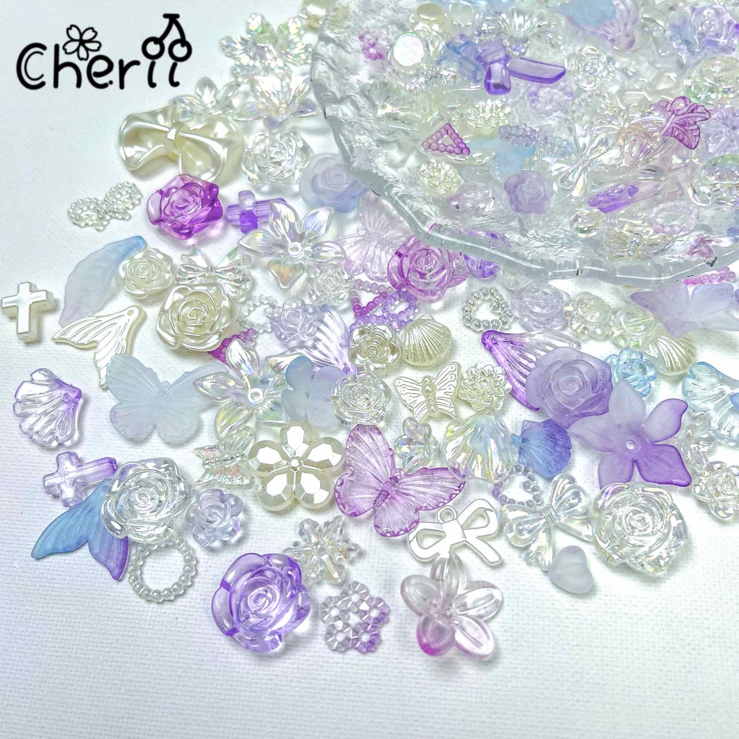 ♥【5.27新作】♥ A0214 紫荊花影と蝶の絵巻 アクリル パーツ ミックス