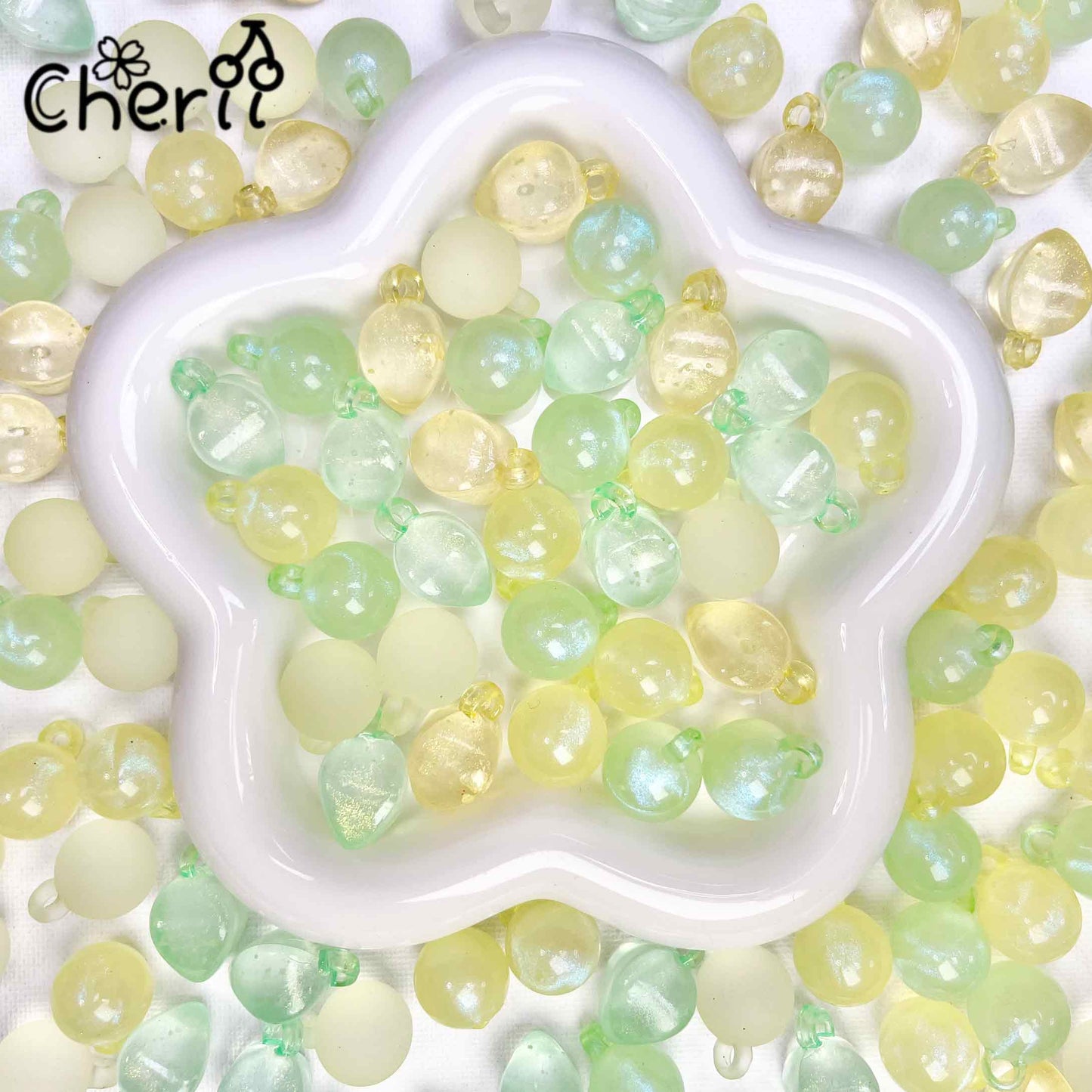 ♥【6.02新作】♥ A0223 しゅわしゅわメロンクリーム 夜光 カンツキビーズミックス アクリル16mm