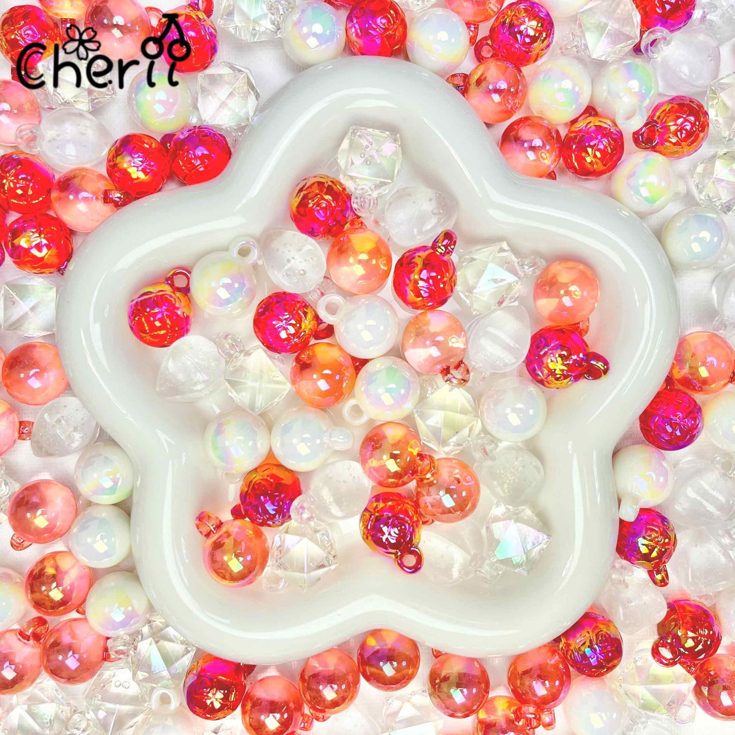 ♥【6.02新作】♥ A0222 いちごソーダスパークル 夜光 カンツキビーズミックス アクリル16mm