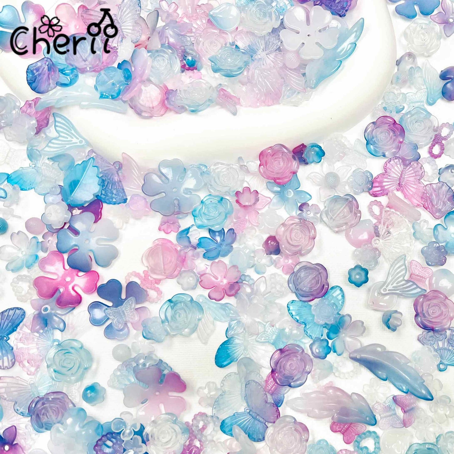 ♥【1.15新作】♥ A0091 花信風 アクリルパーツとアクリルビーズ ミックス