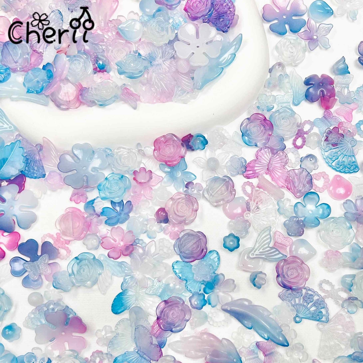 ♥【1.15新作】♥ A0091 花信風 アクリルパーツとアクリルビーズ ミックス