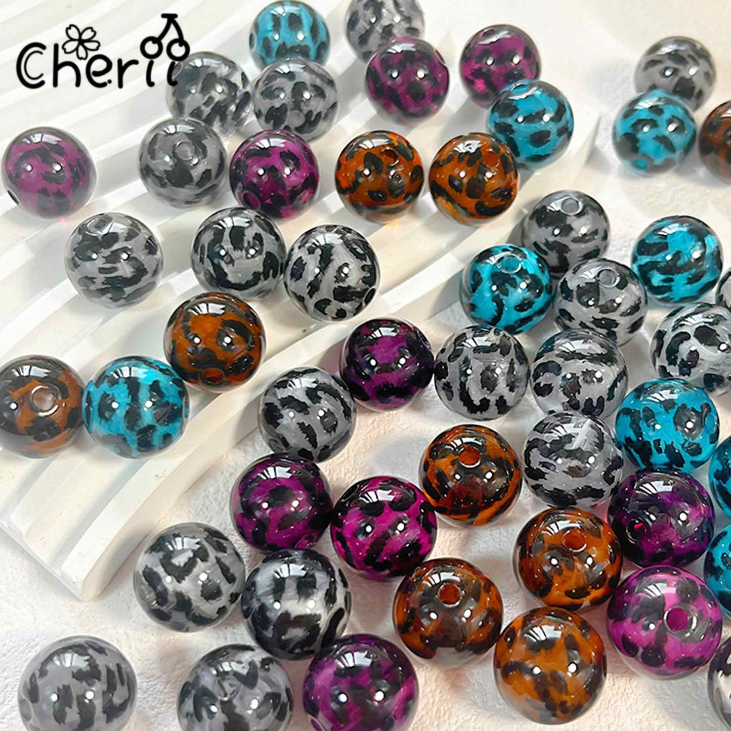 ♥【6.21新作】♥ A0257 危険なヒョウ柄 8色ミックスアクリルビーズ 16mm