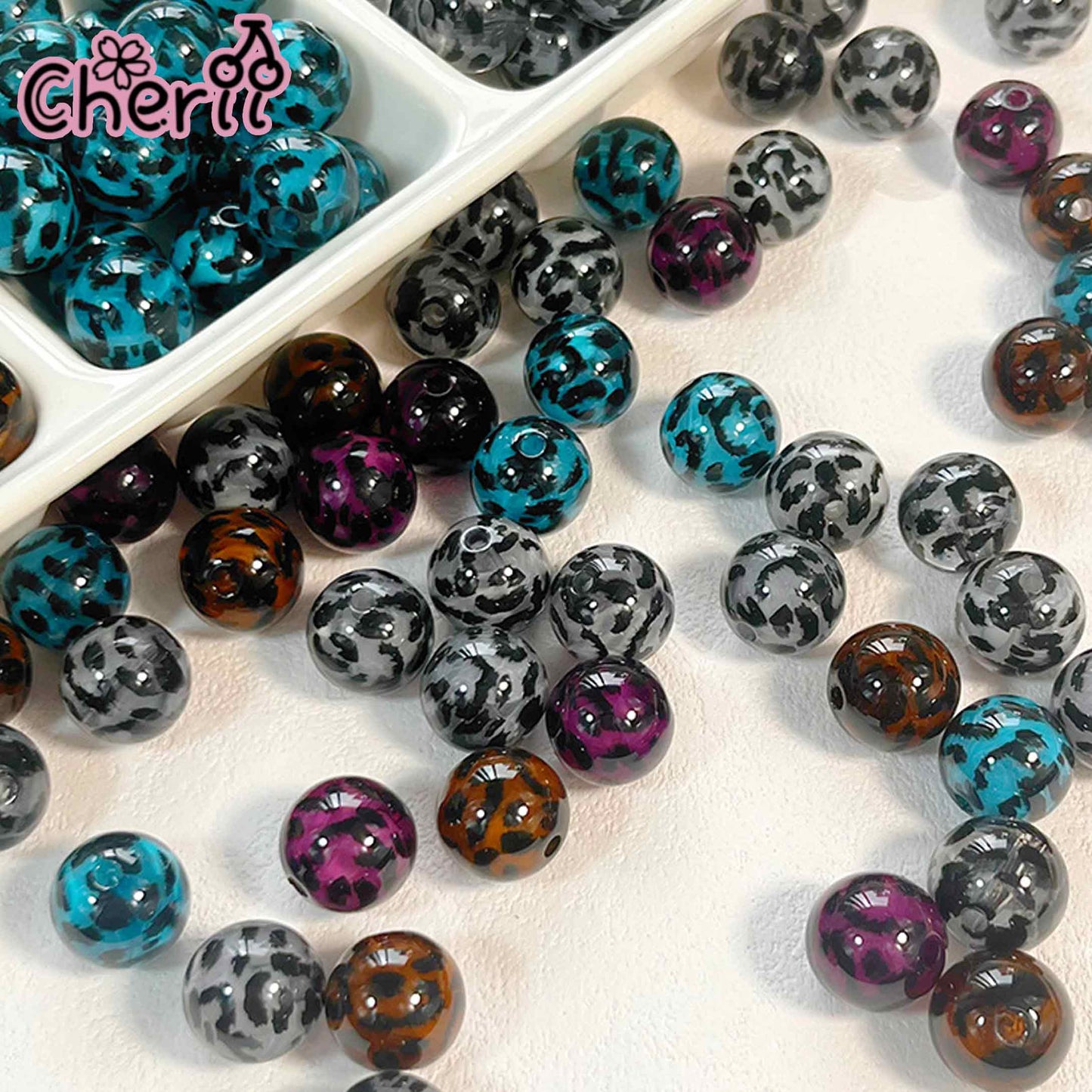 ♥【6.21新作】♥ A0257 危険なヒョウ柄 8色ミックスアクリルビーズ 16mm