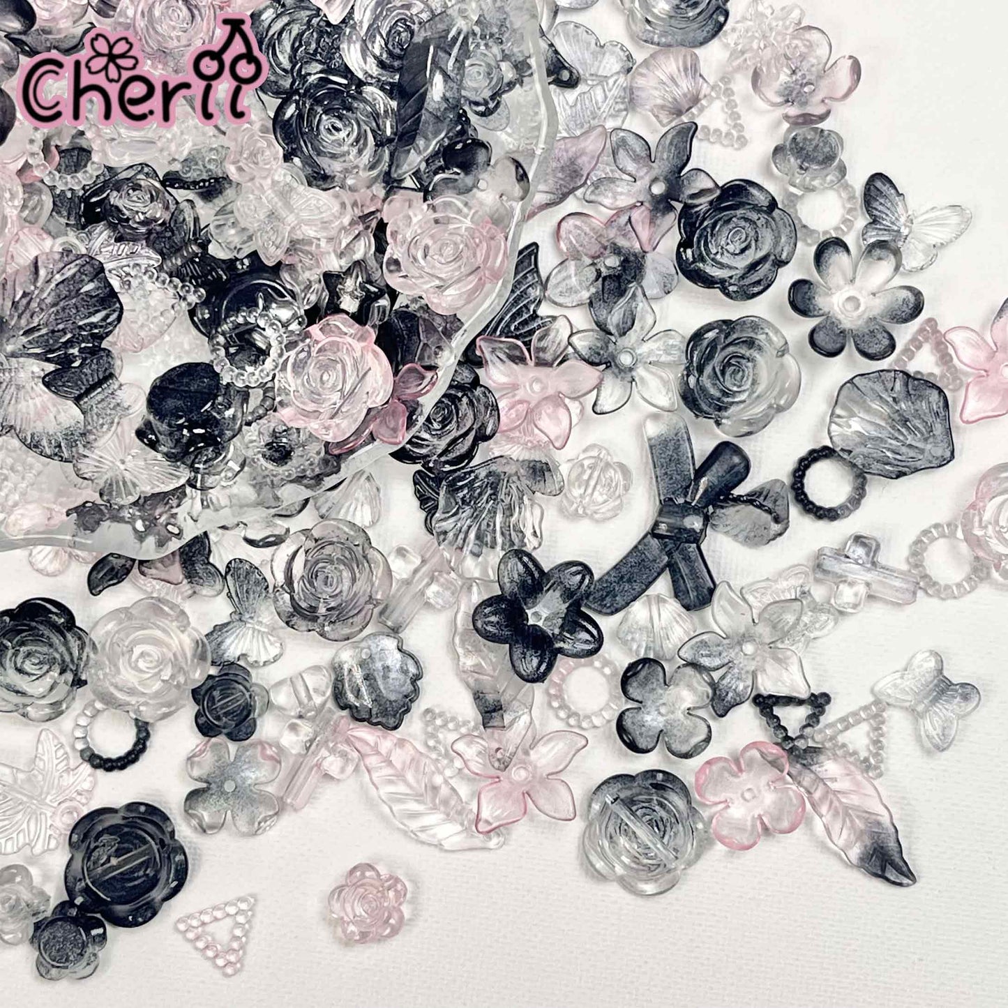 【5.26再入荷】♥ A0197 黒い花飾り アクリル パーツ ミックス